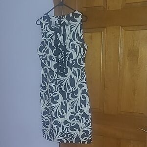 London Times Black and White Printed Midi Sheath Dress